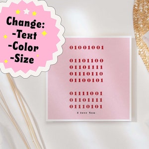 Binaire code Ik hou van je kaart afdrukken, Valentijnsdag verjaardag huwelijkscadeau, instant download, nerdy geschenken, computer programmeur wetenschap kunst