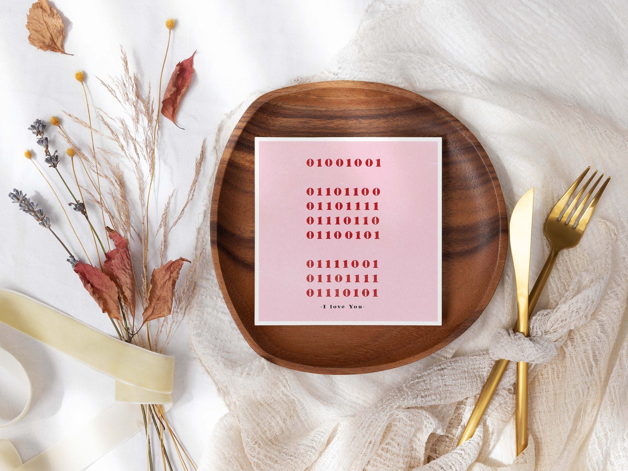 Binary Code I Love You Card Print, Valentines Anniversary Wedding Gift ...