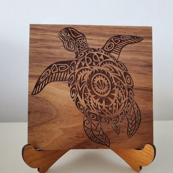 Plaque en bois tribal tortue de mer Honu, cadeau hawaïen, décoration d'intérieur tropicale