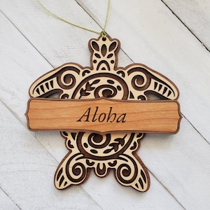Aloha Honu Turtle Ornament, Personalized Turtle Ornament, Mele Kalikimaka Christmas Ornament Tropical Gift from Hawaii, Hawaiian Souvenir