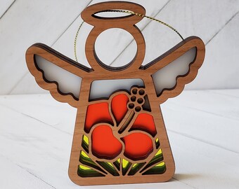 Hibiscus Angel Suncatcher Shelf Sitter Ornament, Tropical Hibiscus Decor, Souvenir From Hawaii, Gift for Bestie
