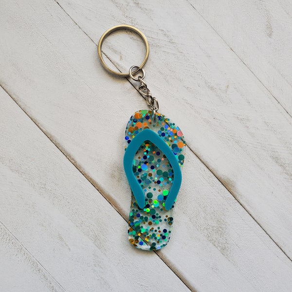 Confetti Flip Flop Slipper Keychain, Beach Lover Keychain, Summer Gift for Bestie, Summer Bag Charm, Mother's Day Gift