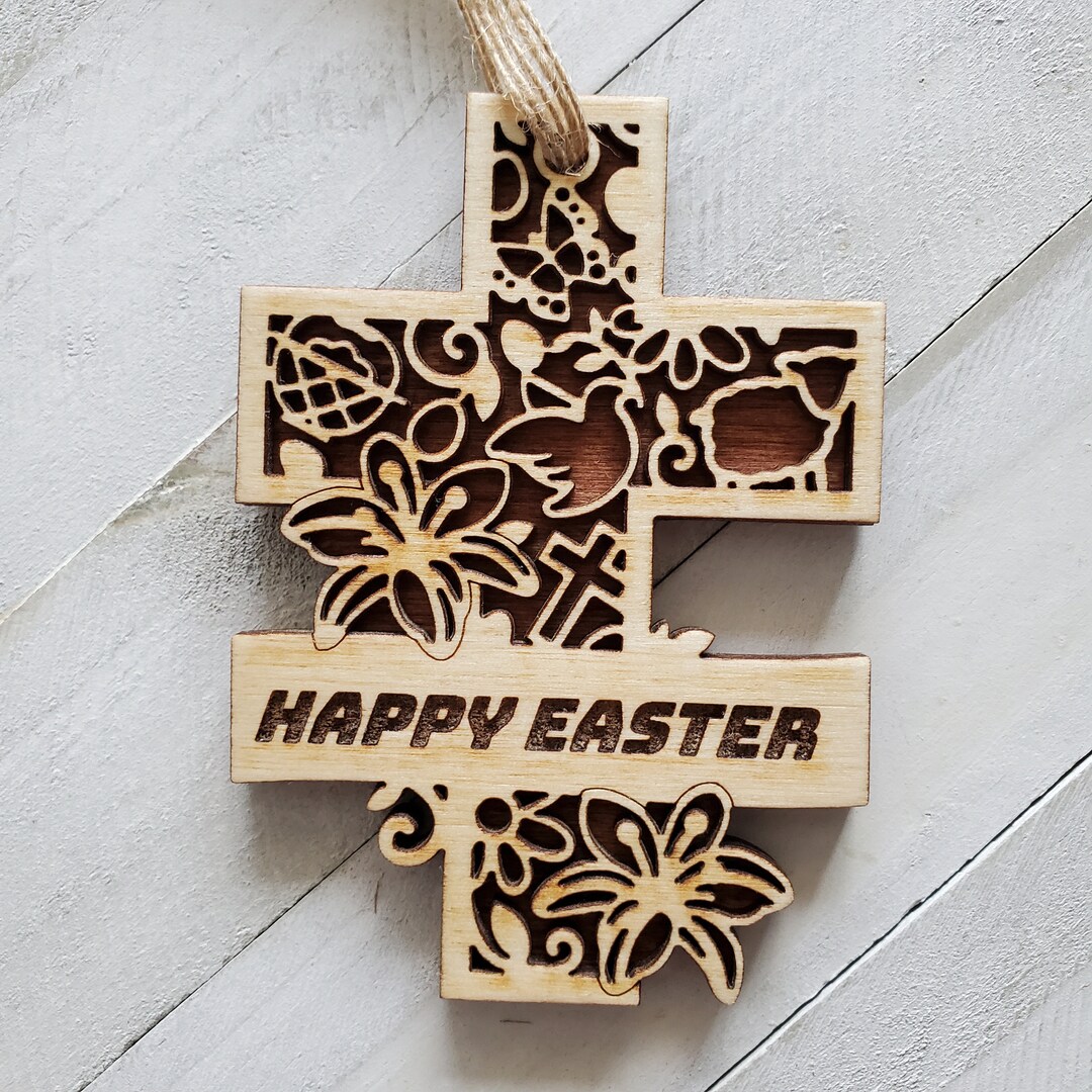 Wooden Easter Cross Ornament Etsy
