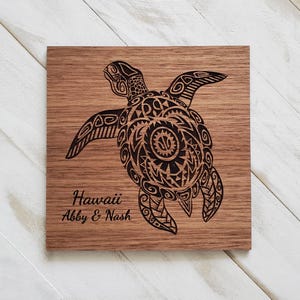 Personalized Tribal Honu Sea Turtle Wooden Plaque, Tropical Home Decor, Honeymoon Memento, Wedding or Housewarming Gift, Hawaii Souvenir