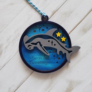 Hammerhead Shark Ornament, 2 layer wooden Shark Ornament, Gift for Ocean Lover, Mano Ornament, Souvenir from Hawaii