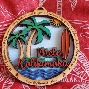 Mele Kalikimaka Hawaiian Hand Painted Christmas Ornament Made in Hawaii, Souvenir From Hawaii Add on a Personalized Disk Option, Family Gift
