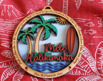 Mele Kalikimaka Hawaiian Hand Painted Christmas Ornament Made in Hawaii, Souvenir From Hawaii Add on a Personalized Disk Option, Family Gift