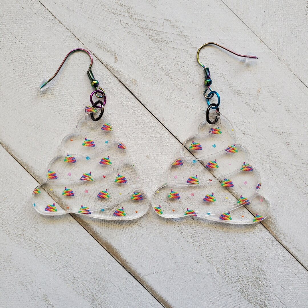 Unicorn Rainbow Poop Emoji Dangle Earrings, Funny Earrings, Poo Emoji ...