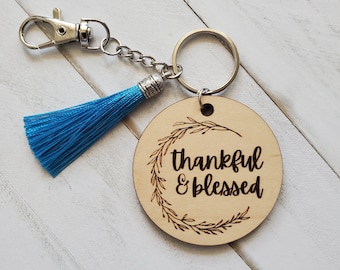 Thankful and Blessed Keychain, I Am Thankful Wooden Keychain, Fall Harvest Keychain, Gift for Christian Friend, I Am Blessed Keychain