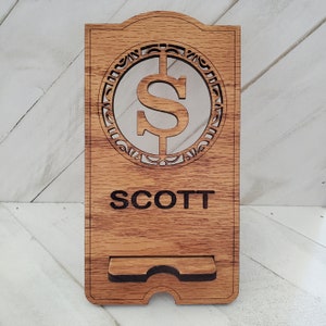Personalized Cell Phone Stand , Wooden Initial Cell Phone Holder for Home or Office, Corporate Gift, Gift for Entrepreneur,
