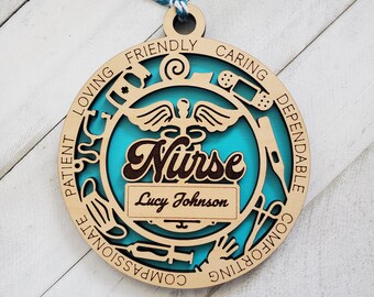 Nurse Ornament, 2 Layer Personalized Wood Nurse Appreciation Ornament, Gift for Nurse, Gift for Nursing Student, Graduation Gift for Nurse