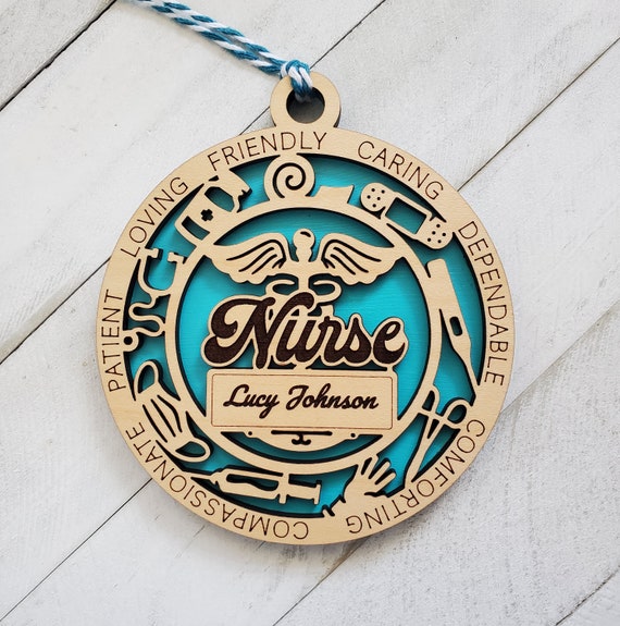 Nurse Ornament, 2 Layer Personalized Wood Nurse Appreciation Ornament, Gift for Nurse, Gift for Nursing Student, Graduation Gift for Nurse