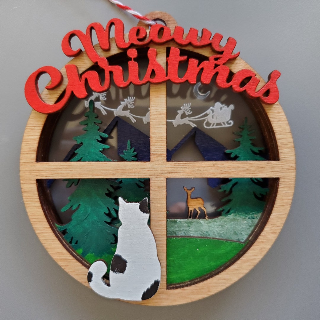 Meowy Christmas Cat Looking Out Window Ornament, Cat Lover Ornament ...