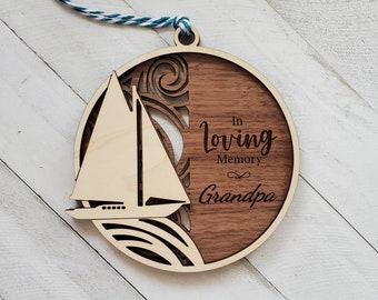 Sailboat Remembrance 2 Layer Wood Ornament, Personalized Memorial Ornament, Memorial Gift, Sympathy Gift for Friend