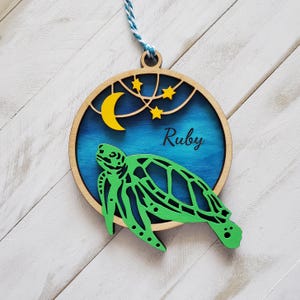 Honu Sea Turtle Ornament, 2 layer wooden hand-painted gift for beach lover, Hawaii Souvenir made with aloha in Hawaii