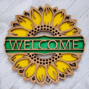 Sunflower Welcome Sign For Indoor or Covered Entranceway Decor