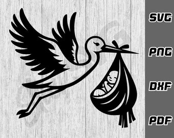 Stork with baby SVG - png - dxf - pdf - Cricut Cut File - Baby announcement svg - Digital Download - SVG Files - new mom svg - pregnancy