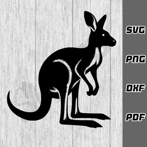 Può includere: Silhouette nera di un canguro in piedi su tutte e quattro le zampe con la coda dietro.