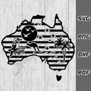 Australien SVG - png - dxf - pdf - Australische Landkarte svg - Kookaburra svg - Känguru svg - Südliches Kreuz svg - Download - Palme svg