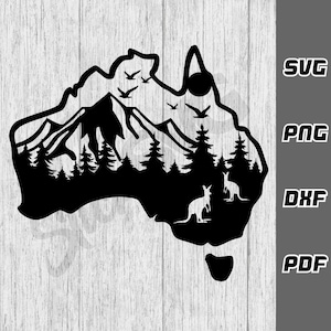 Australie SVG - png - dxf - pdf - Australie outback dxf - Aussie bush svg - kangourous svg - carte australienne svg - téléchargement - forêt d'Australie