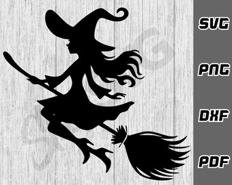 Witch SVG - png - dxf - pdf - Cricut Cut File - SVG Files - witch silhouette svg - broomstick svg - Halloween svg - spooky svg - spells svg