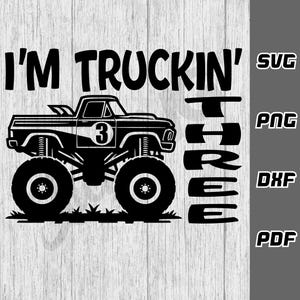 Estou transportando três SVG - png - dxf - pdf - Arquivo de corte Cricut - feliz aniversário - camisa de aniversário - Download digital - 3º aniversário svg - caminhão