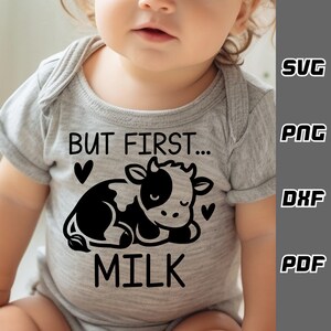 Pero primera leche SVG - png - dxf - pdf - Cricut Cut File - Baby Cow svg - Descarga digital - Archivos SVG - Recién nacido svg - infant svg - lindo bebé