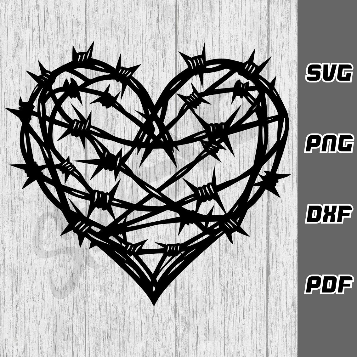 Barbed Wire Heart SVG - Png - Dxf - Pdf - Cricut Cut File - Heart