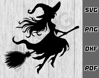 Witch SVG - png - dxf - pdf - Cricut Cut File - SVG Files - witch silhouette svg - broomstick svg - Halloween svg - spooky svg - spells svg
