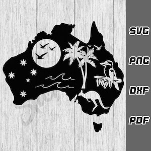 Australien SVG - png - dxf - pdf - australische Karte svg - Kookaburra svg - Känguru svg - südliches Kreuz svg - Download - Palme svg