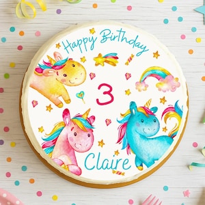 Unicorn cake topper – personalized with name & age – sugar image birthday cake girl – fondant edible 20cm