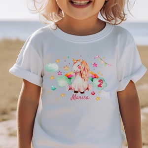 Unicorn Birthday Shirt 2nd Birthday Girl – Personalized T-Shirt with Name & Number – Rainbow, Stars and Clouds