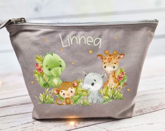 Diaper bag personalized with name toiletry bag wash bag jungle animals giraffe monkey rhino