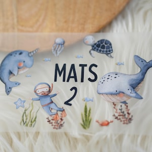 Iron-on patch with name & age personalized – whale birthday shirt children – sea world maritime underwater iron-on patch for T-shirt DIY