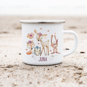 Enamel cup enamel cup personalized with name forest animals fox deer