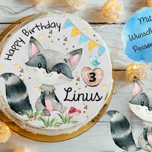 Cake Topper Fondant Birthday Child Sugar Image Girl Boy Raccoon