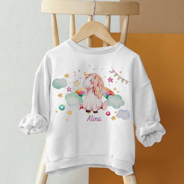 Pull sweat pull personnalisé enfant pull bébé licorne arc-en-ciel paillettes poussière étoiles