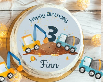 Cake Topper Fondant Birthday Child Sugar Image Girl Boy Excavator Wheel Loader Construction Site Construction Worker