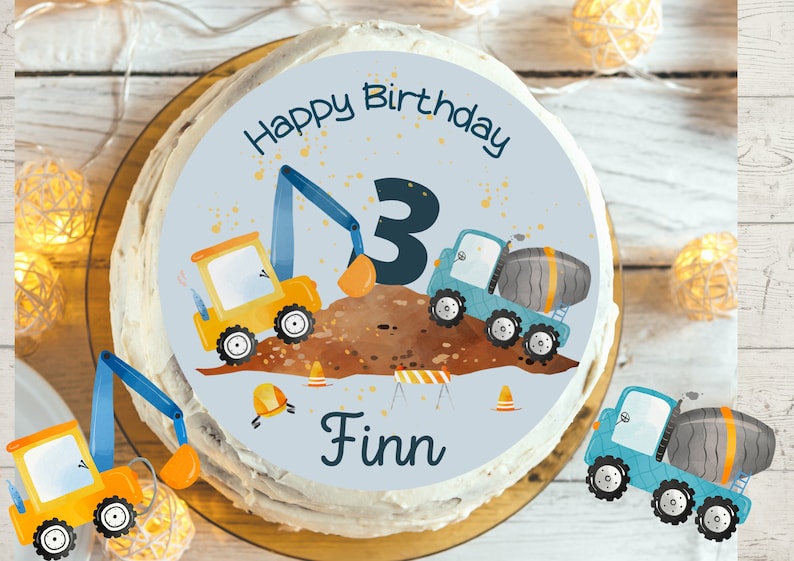 Cake Topper Fondant Birthday Child Sugar Image Girl Boy Excavator Wheel Loader Construction Site Construction Worker Ohne Foto