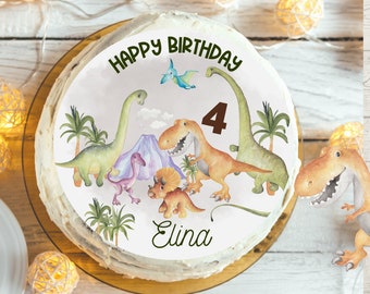 Cake Topper Fondant Birthday Child Sugar Image Girl Boy Dino Dinosaur Birthday Cake Decoration Vegan Children's Birthday