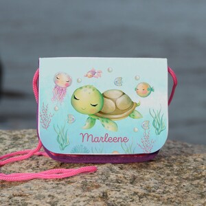 Bolsa de pecho para niños con nombre monedero cartera tortuga marina submarina