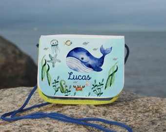 Neck pouch for children with name purse wallet underwater sea whale fish