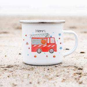 Enamel mug with name personalized fire brigade fireman
