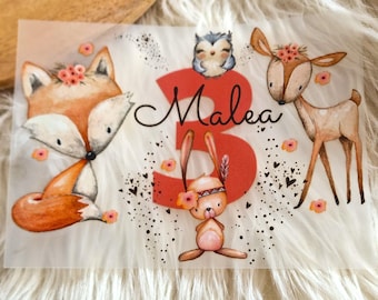 Personalized iron-on forest animals – fox deer rabbit – birthday shirt with name & age – children&#39;s birthday decoration DIY