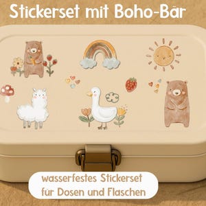 Stickerset– Boho Tiere – Bär Regenbogen Sonne – personalisiert & spülmaschinenfest – Brotdose Trinkflasche Fahrrad
