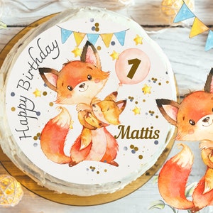 Topper per torta volpe con bambino – personalizzato – immagine in pasta di zucchero compleanno bambino – bambina ragazzo – immagine rotonda in zucchero