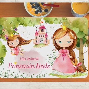 Set de table avec nom enfants garçon fille textile princesse château conte de fées reine