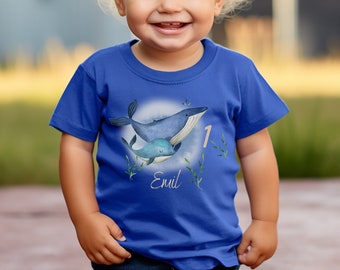 T-Shirt Geburtstagsshirt personalisiert  Geburtstagskind Junge Mädchen Wal Unterwasser Meer Orca