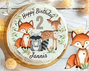 Cake topper fondant birthday child sugar image girl boy fox forest animals