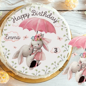 Cake Topper Fondant Birthday Child Sugar Image Girl Boy Bunny Flowers Rabbit